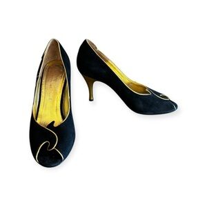 Couture Donald J Pliner heels open toe black gold party cocktail formal  6 M